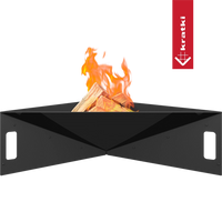 Kratki Pyramid vuurkorf met brandend hout en vlammen