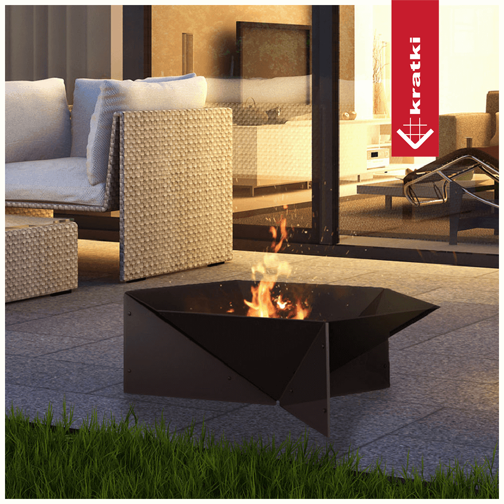 Kratki Gamma vuurkorf op terras met moderne loungehoek