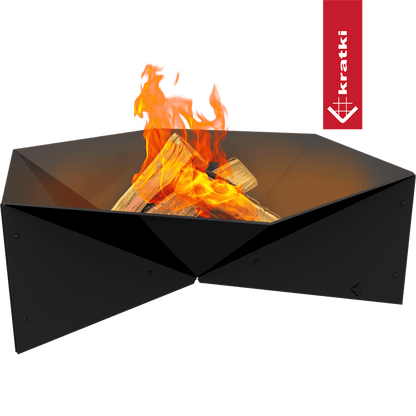 Kratki Gamma vuurkorf met brandend hout en zwart, geometrisch ontwerp