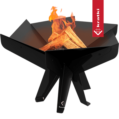Kratki Hex zwarte buitenhaard met houtvuur
