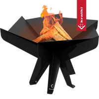 Kratki Hex vuurkorf met brandend hout op groene achtergrond