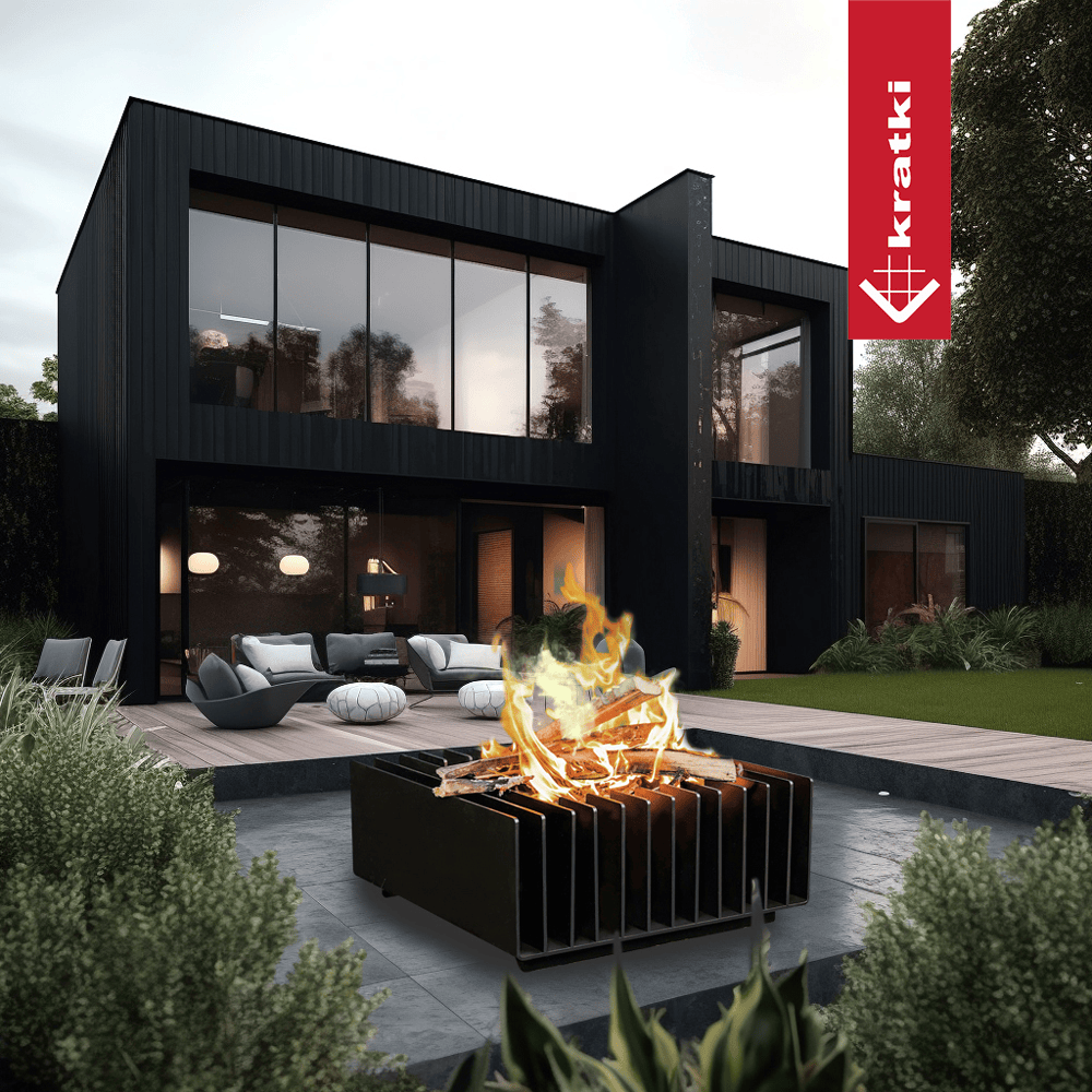 Kratki Erizo vuurschaal op modern terras met brandend hout