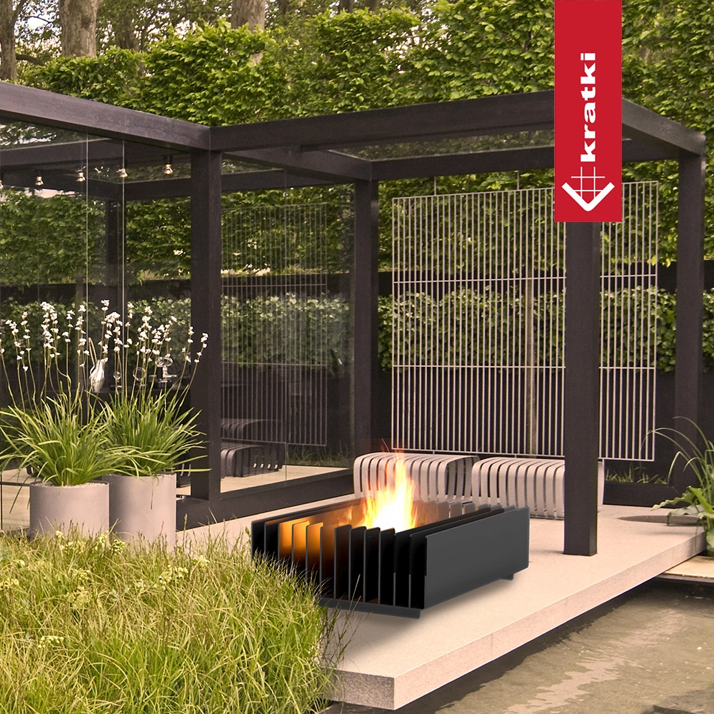 Kratki Erizo vuurtafel op terras in moderne tuin