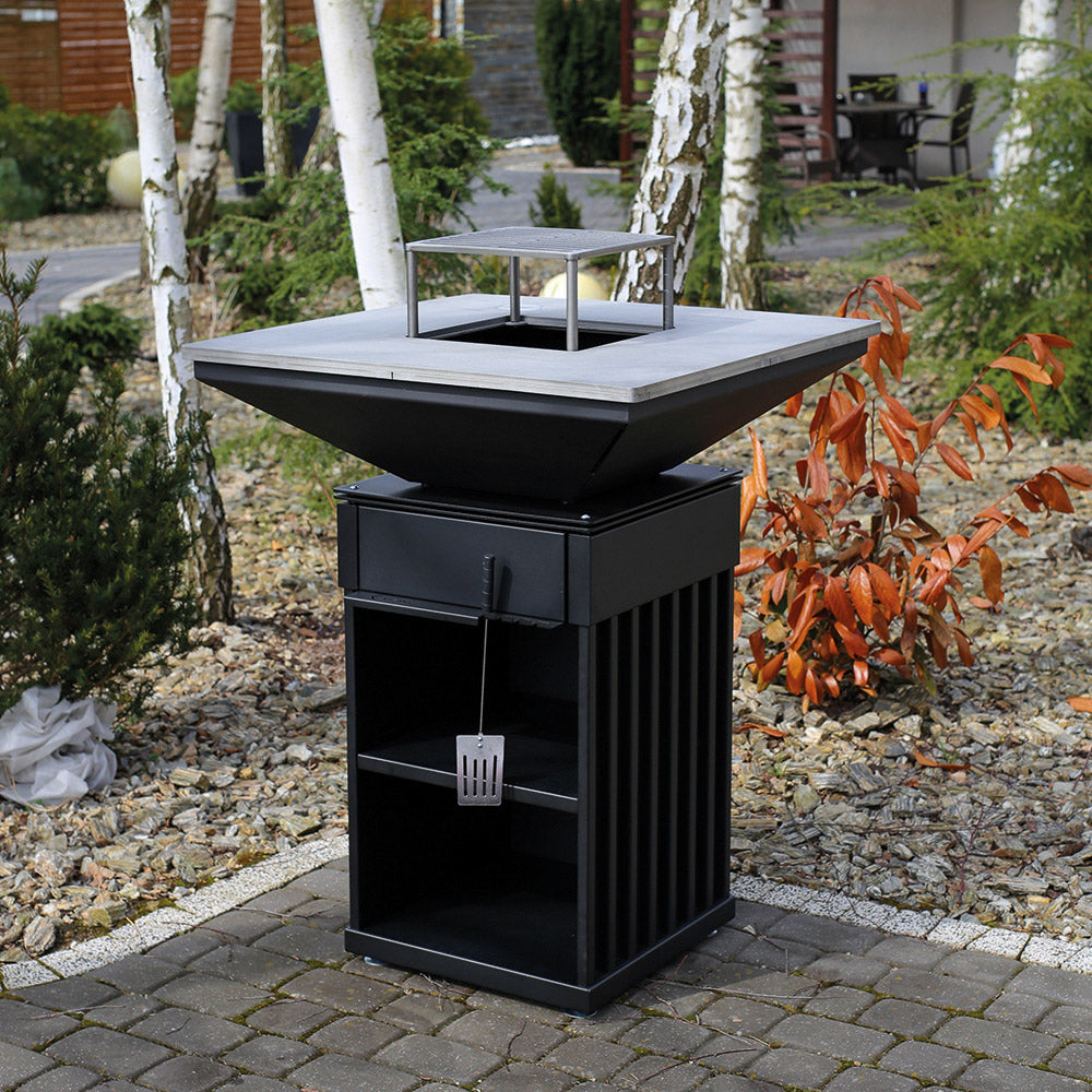 Kratki Quadrum BBQ buitenbarbecue met zwarte onderkast en vierkante afdekplaat