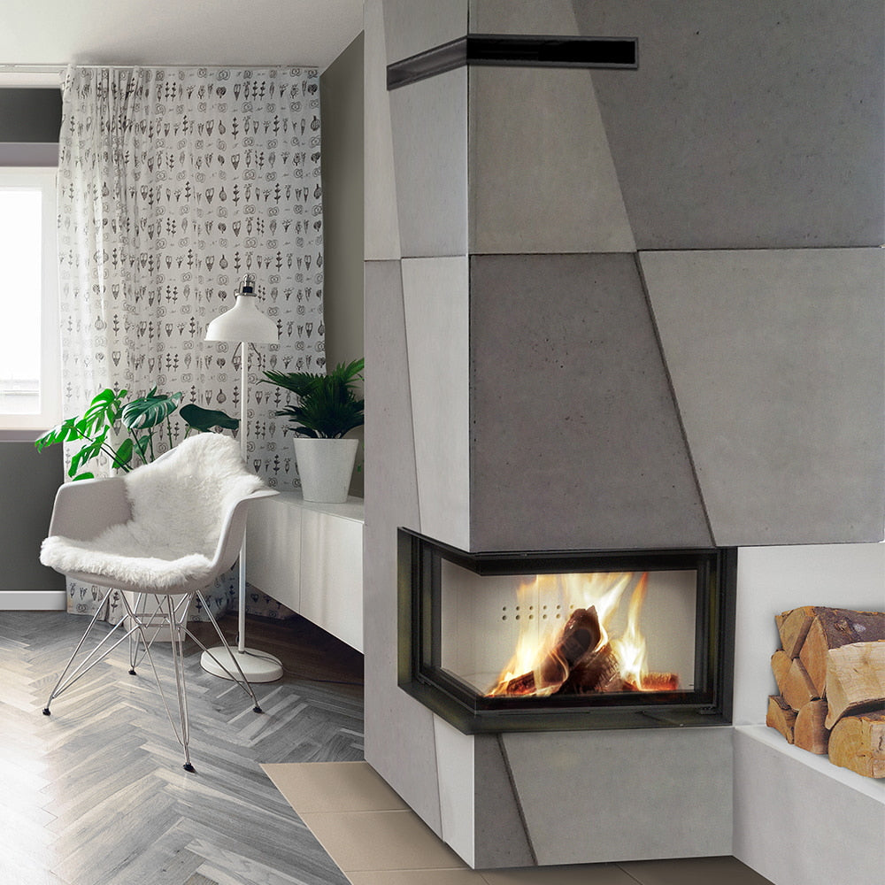 Kratki MBO haard in moderne woonkamer met brandend vuur