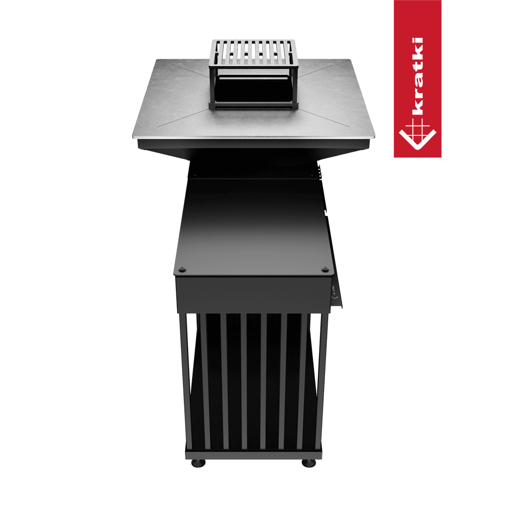 Kratki Quadrum BBQ grill met vierkante metalen bovenplaat en rooster