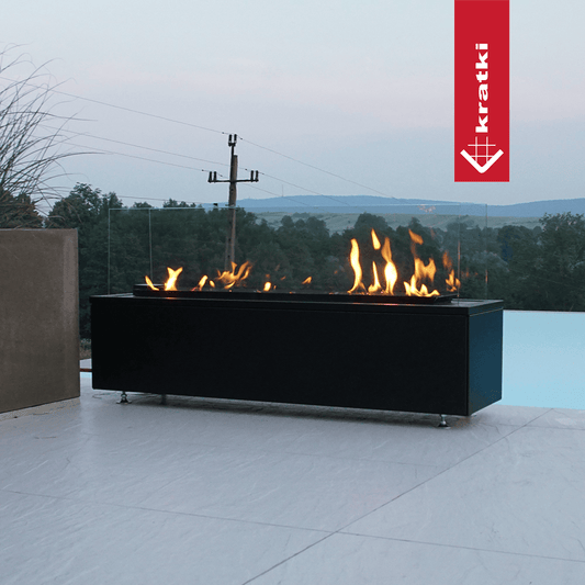 Kratki Patio Horizontaal buiten op terras met zichtbare vlammen