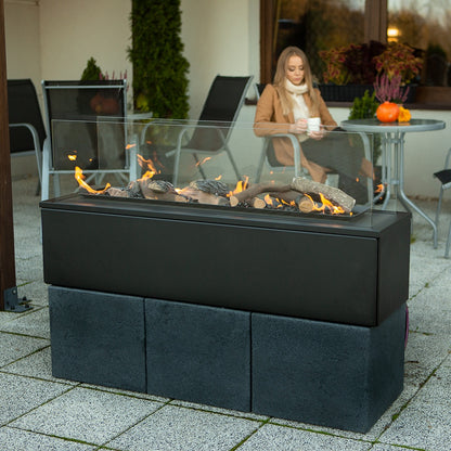 Kratki Patio Horizontaal terrashaard met vlammen naast zithoek buiten