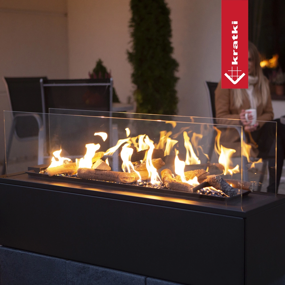 Kratki Patio Horizontaal met vlammen in zwarte buitenhaard