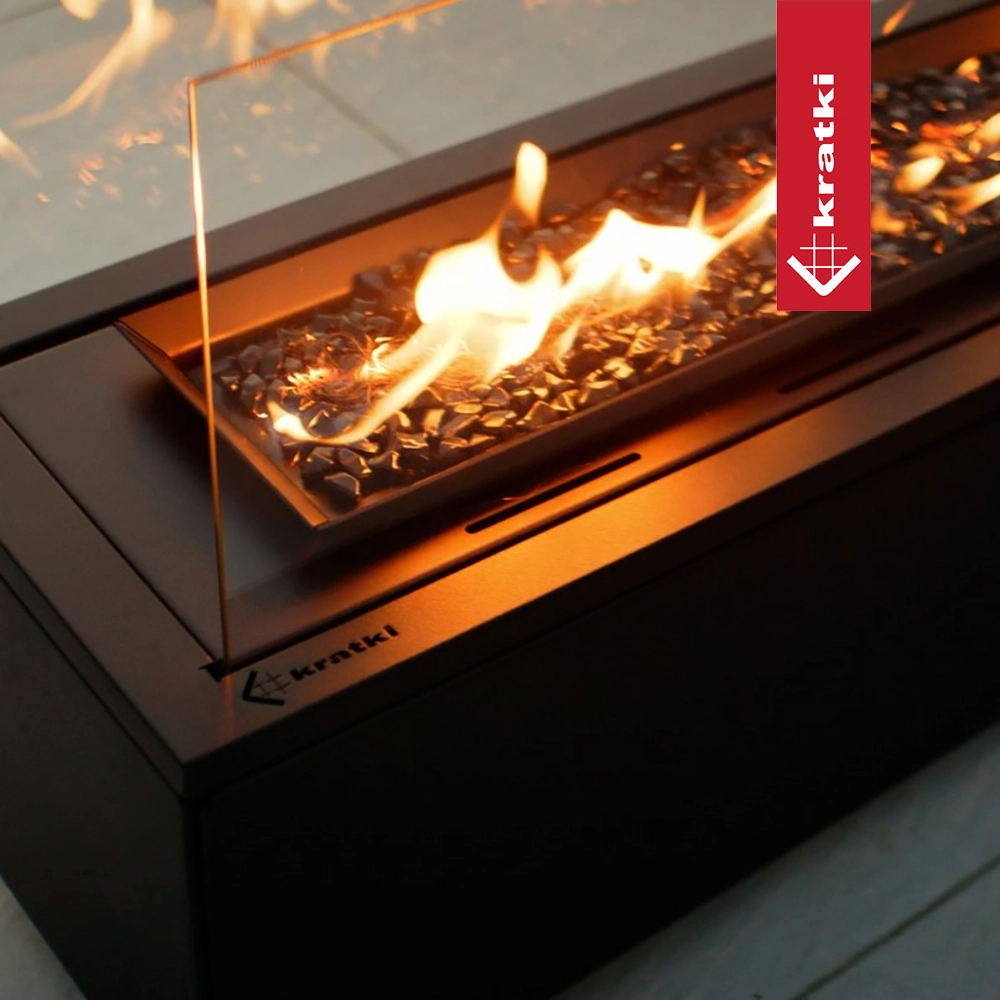 Kratki Patio Horizontaal tafelhaard met vlammen en glasafscherming