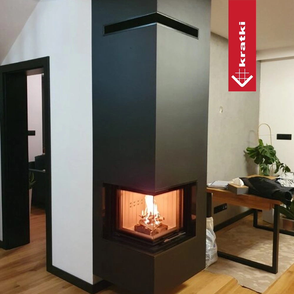 Kratki MBN in een moderne woonkamer met hoekhaard en brandend vuur