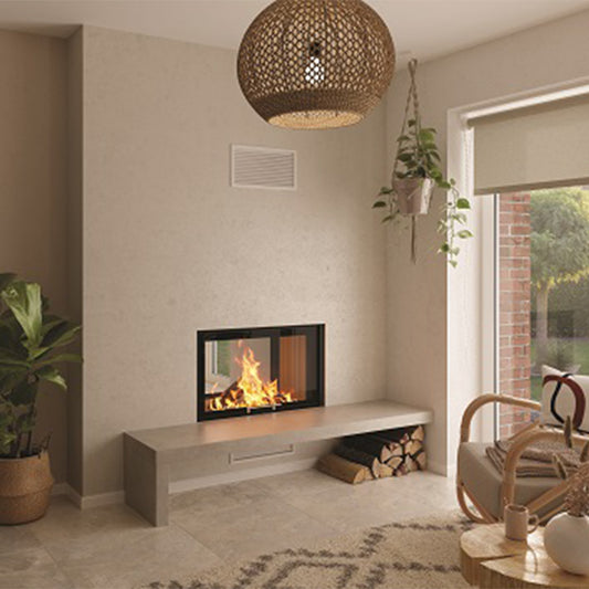 Spartherm Linear Tunnel 87x50 in moderne woonkamer met brandend haardvuur