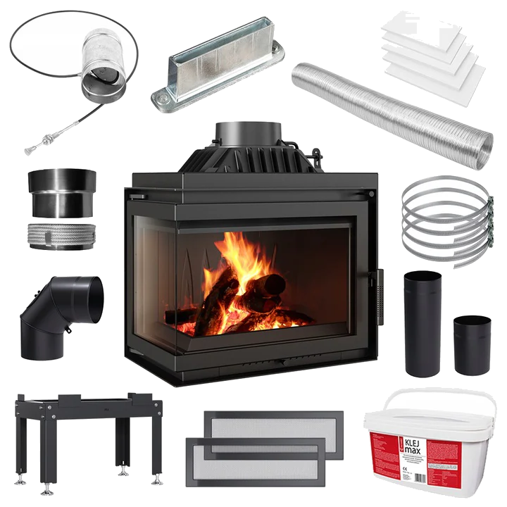 Kratki Simple M inbouwhaard met accessoires en rookkanalen op witte achtergrond
