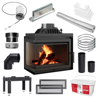 Kratki Simple M inbouwhaard met accessoires en rookkanalen op witte achtergrond