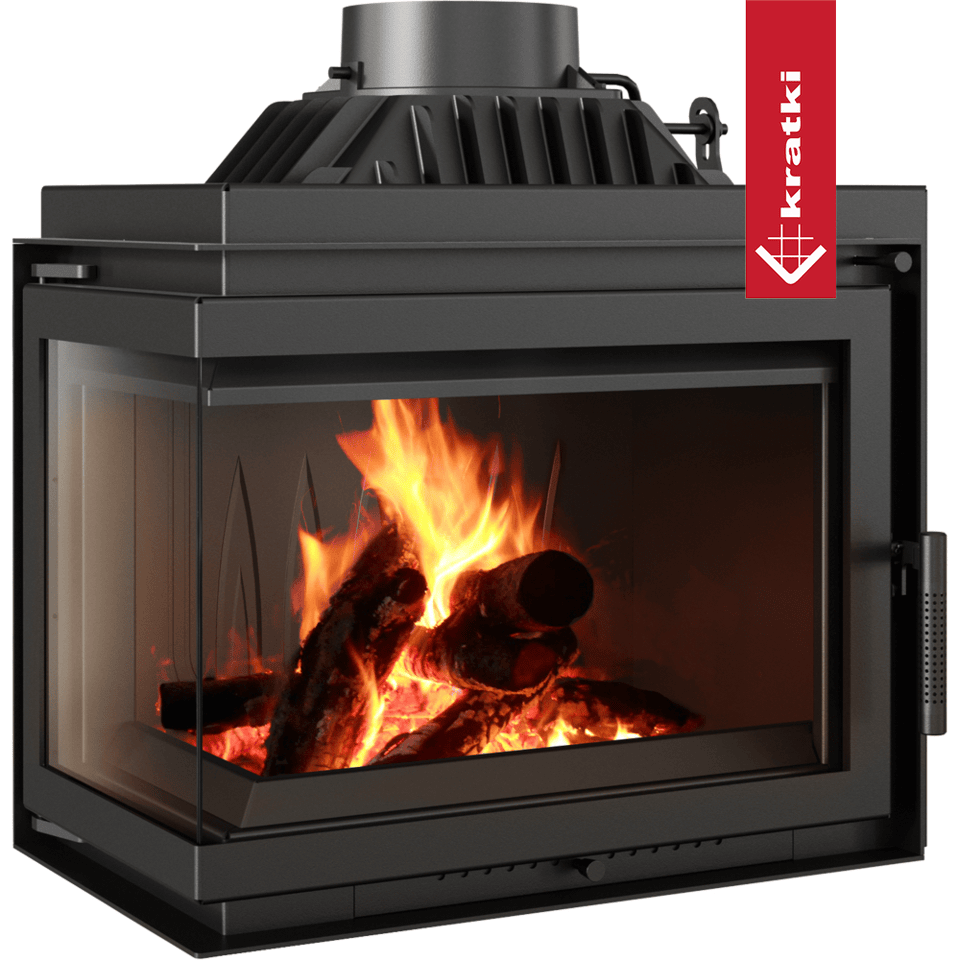Kratki Simple M 10 kW Set 1 in zwarte haardkachel met zichtbaar vuur