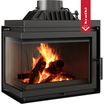Kratki Simple M 10 kW Set 1 in zwarte haardkachel met zichtbaar vuur