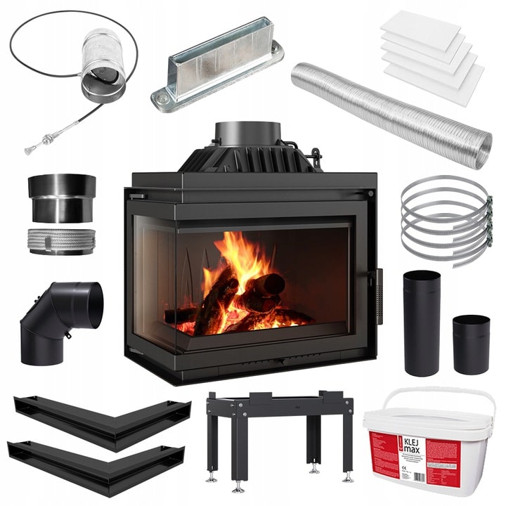 Kratki Simple M 10 kW Set 2 met accessoires en brandend haardvuur