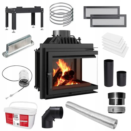 Kratki Simple M 10 kW Rechts Set 1 met accessoires, inclusief buizen, klemmen en ventilatieroosters.