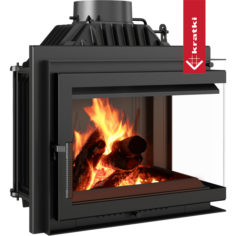Kratki Simple M inbouwhaard met brandend hout en zwart front