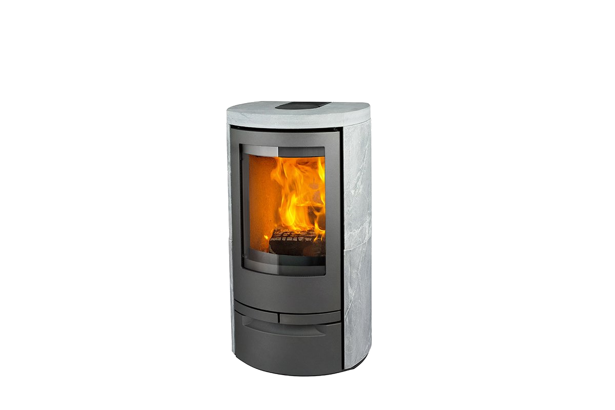 Jydepejsen Cosmo 971 Speksteen houtkachel met brandend vuur