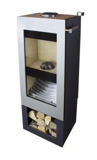 Xeoos Natur/Basic x8 houtkachel met zichtbare houtopslag en glazen deur
