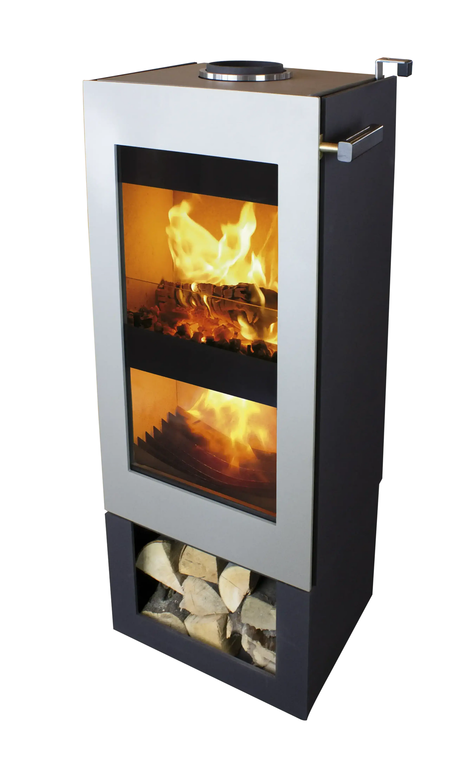 Xeoos Natur/Basic x5 houtkachel met zichtbare vlammen en houtopslag