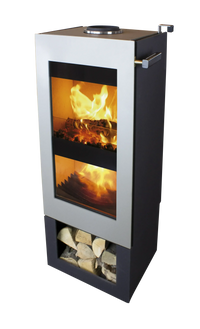 Xeoos Natur/Basic x5 houtkachel met zichtbare vlammen en houtopslag