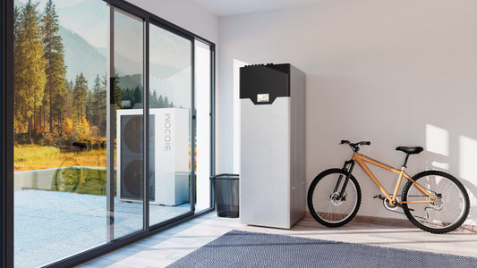 Biodom All-In-One in moderne kamer naast fiets en glazen schuifpui