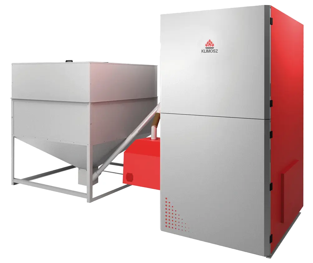Klimosz Duo Industrial NG 150 pelletinstallatie met bunker en ketel