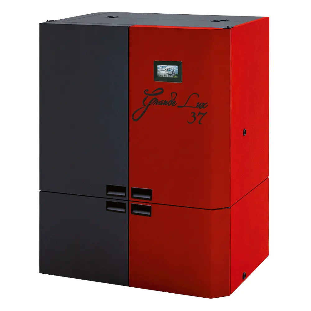 Alfa Plam Grande Lux 37 rood-zwarte kachel op witte achtergrond