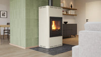 HS Flamingo Aquaflam 17 in moderne woonkamer met brandend vuur