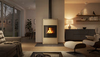HS Flamingo Aquaflam 25 in een moderne woonkamer met brandend haardvuur