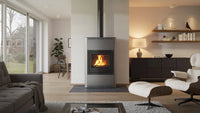 HS Flamingo Aquaflam 25 kachel in moderne woonkamer met brandend vuur