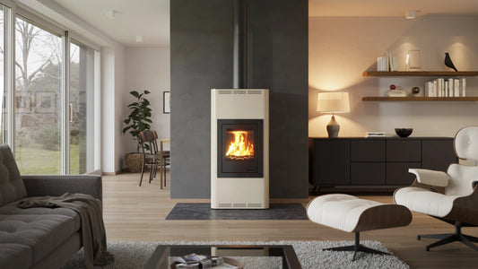 HS Flamingo Aquaflam 12 in moderne woonkamer met brandend vuur
