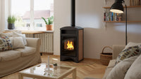 HS Flamingo Aquaflam Vario Barma Air in woonkamer met brandend vuur