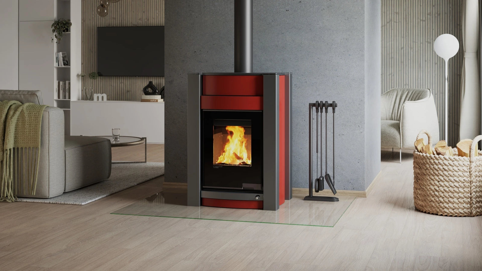 HS Flamingo Aquaflam Vario Kalmar Aqua in moderne woonkamer, brandend