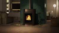 HS Flamingo Aquaflam Vario Kalmar Aqua in moderne woonkamer met brandend vuur