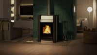 HS Flamingo Aquaflam Vario Kalmar Aqua in een moderne woonkamer met brandend vuur