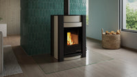 HS Flamingo Aquaflam Vario Kalmar Aqua in moderne woonkamer met brandend vuur