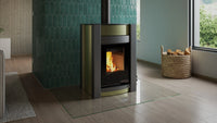 HS Flamingo Aquaflam Vario Kalmar Aqua in moderne woonkamer met brandend haardvuur