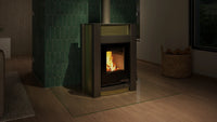 HS Flamingo Aquaflam Vario Kalmar Aqua kachel in moderne woonkamer met brandend vuur