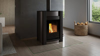 HS Flamingo Aquaflam Vario Kalmar Aqua in moderne woonkamer met brandend vuur