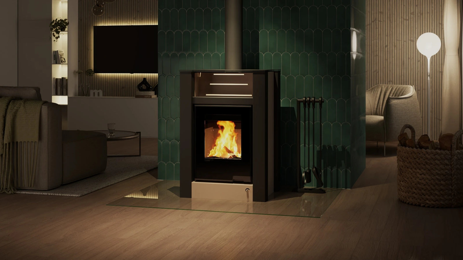 HS Flamingo Aquaflam Vario Lend Aqua haard in een moderne woonkamer