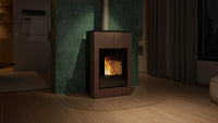 HS Flamingo Aquaflam Vario Saporo Aqua houtkachel in woonkamer met brandend vuur