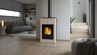 HS Flamingo Aquaflam Vario Saporo Aqua in moderne woonkamer met brandend vuur