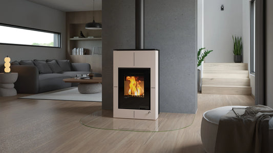 HS Flamingo Aquaflam Vario Saporo Air in moderne woonkamer met brandend vuur