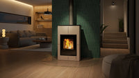 HS Flamingo Aquaflam Vario Saporo Air in moderne woonkamer met brandend vuur