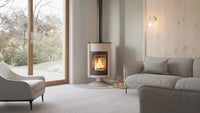HS Flamingo Masterflamme Grande in moderne woonkamer met brandend vuur