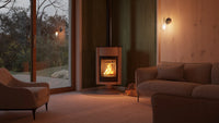 HS Flamingo Masterflamme Grande in een moderne woonkamer met brandend vuur