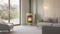 HS Flamingo Masterflamme Grande in moderne woonkamer met brandend vuur